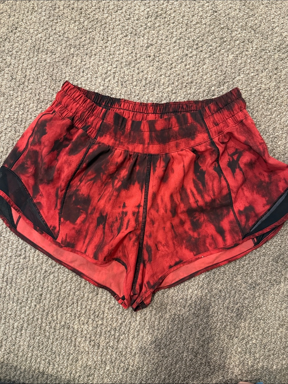lululemon athletica Red and Black Tie-Dye Athletic Shorts